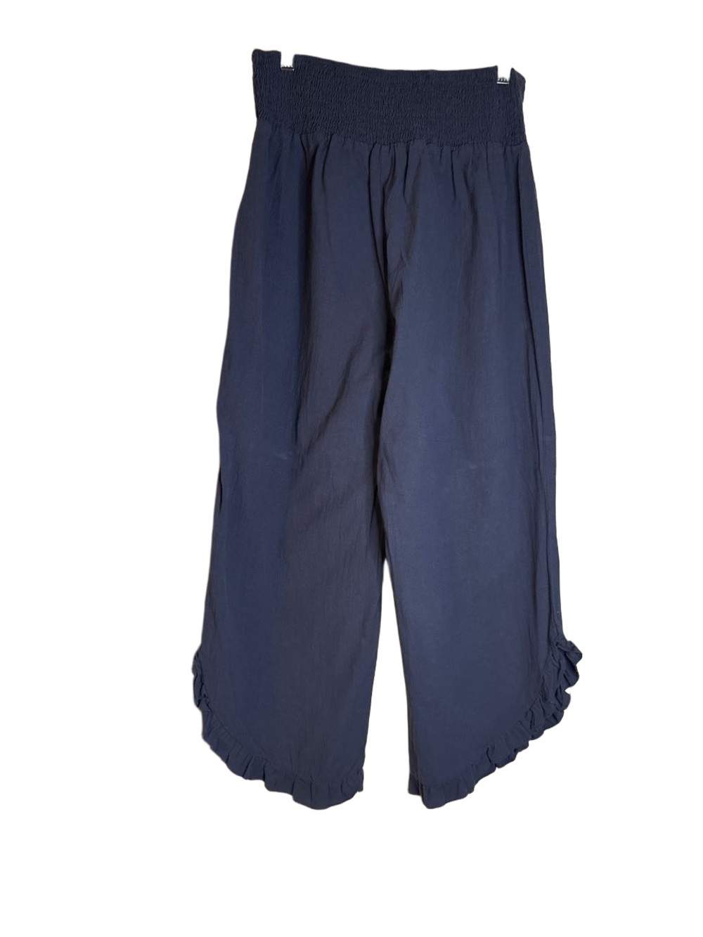 Cupshe Navy Smocked-Waist Cropped Ruffle Pants, M - Picture 2 of 2